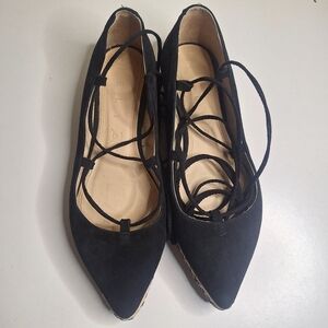 Helia made in Spain suede lace-up ballet style pointed to flats SZ 8